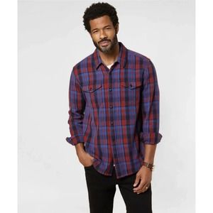 Outerknown Sz M Blue Red Plaid Blanket Flannel Shirt Organic Cotton Heavyweight